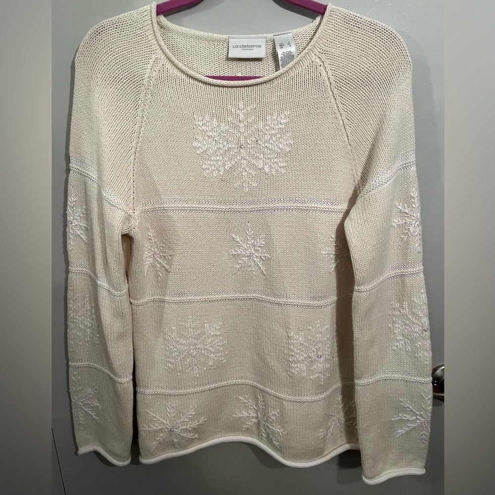 Vintage Rolled neck Knit Sweater with Snowflake Sequin